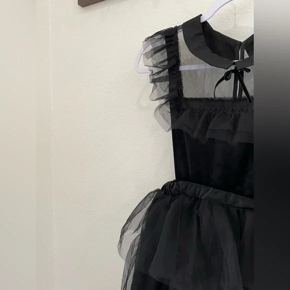 Zara Wednesday Adam’s Black Dress Tule Ruffle Victorian Peter Pan Collar - Picture 3 of 8